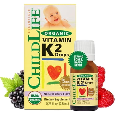 ChildLife Essentials Organic Vitamin K2 Drops: Bone Health Support, 5 mcg per Drop, Natural Berry Flavor, 0.25 Fl Oz