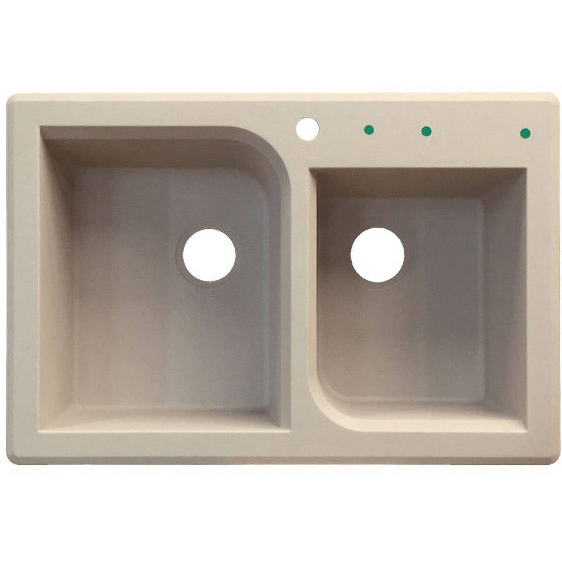 Transolid Radius 33in x 22in silQ Granite Drop-in Double Bowl Kitchen Sink with 3 ABC Faucet Holes, In Cafe Latte