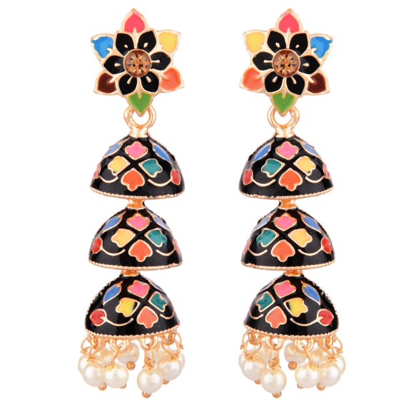 Efulgenz Indian Jewelry Bollywood Antique Crystal Faux Pearl Beaded Drop Multilayer Jhumka Jhumki Dangle Earrings Set