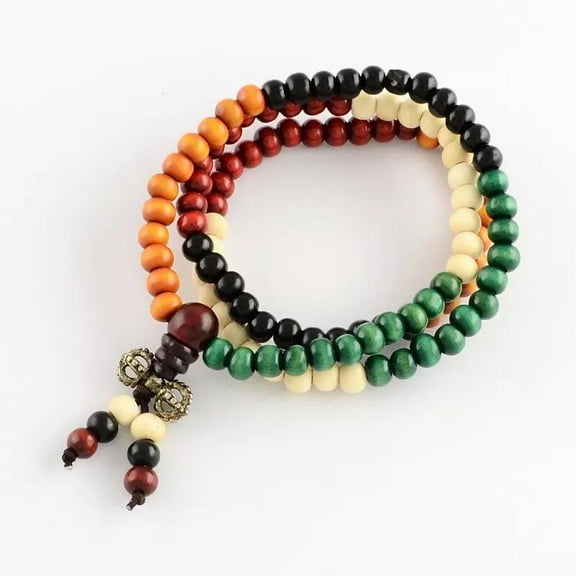 Mala Bead Bracelet Natural Dyed Wood Beaded Wrap Bracelet Necklace Buddhist T70