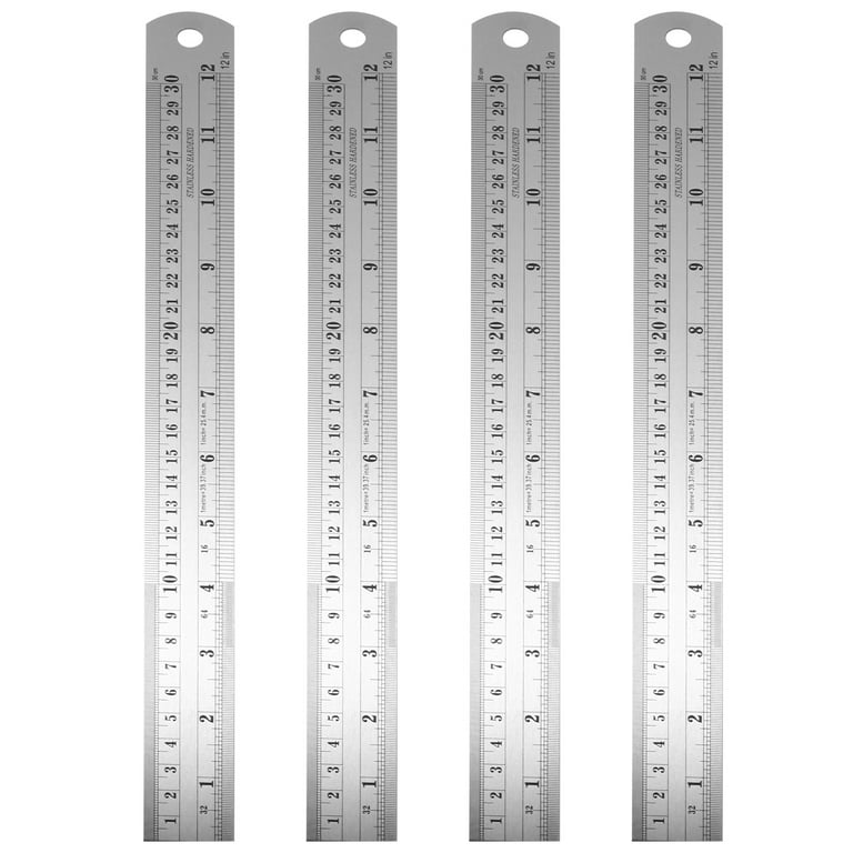 NUOLUX 4Pcs Double Scale Stainless Steel Straight Ruler Britain