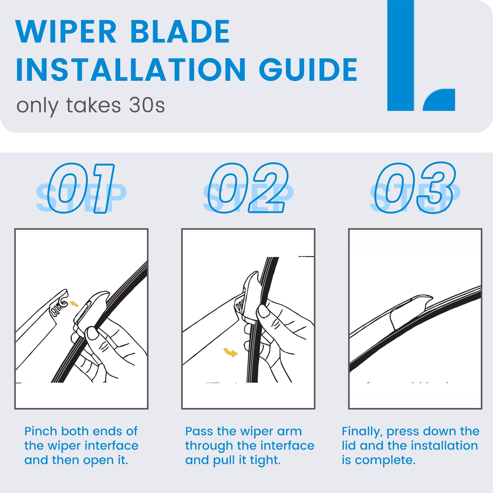 LADEWEU® Windshield Wipers Replacement for Kia Soul 2020-2025 All Weather Winter Original Equipment Front Rear Wiper Blades Set 24"+20"+10"(Pack 3)