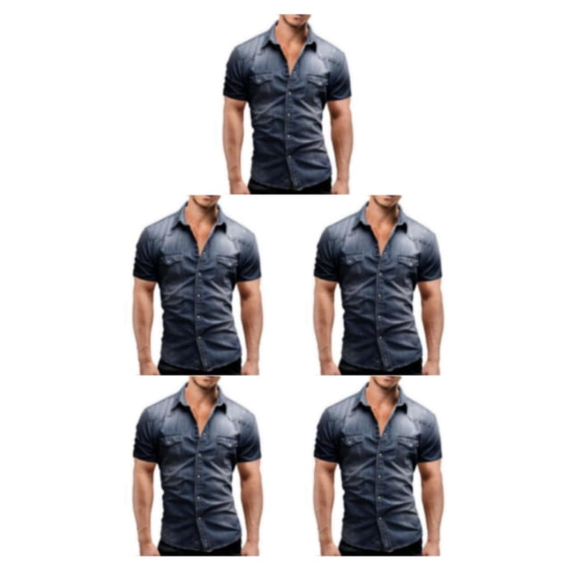 Qarigey Camisa vaquera fina para hombre, suave, con bolsillos, ajustada, ligera, elástica, de manga corta, ropa de moda, camiseta vaquera Type2 NO2