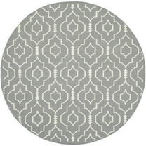 SAFAVIEH Dhurrie Slater Geometric Moroccan Wool Area Rug, Grey/Ivory, 6' x 6' Round