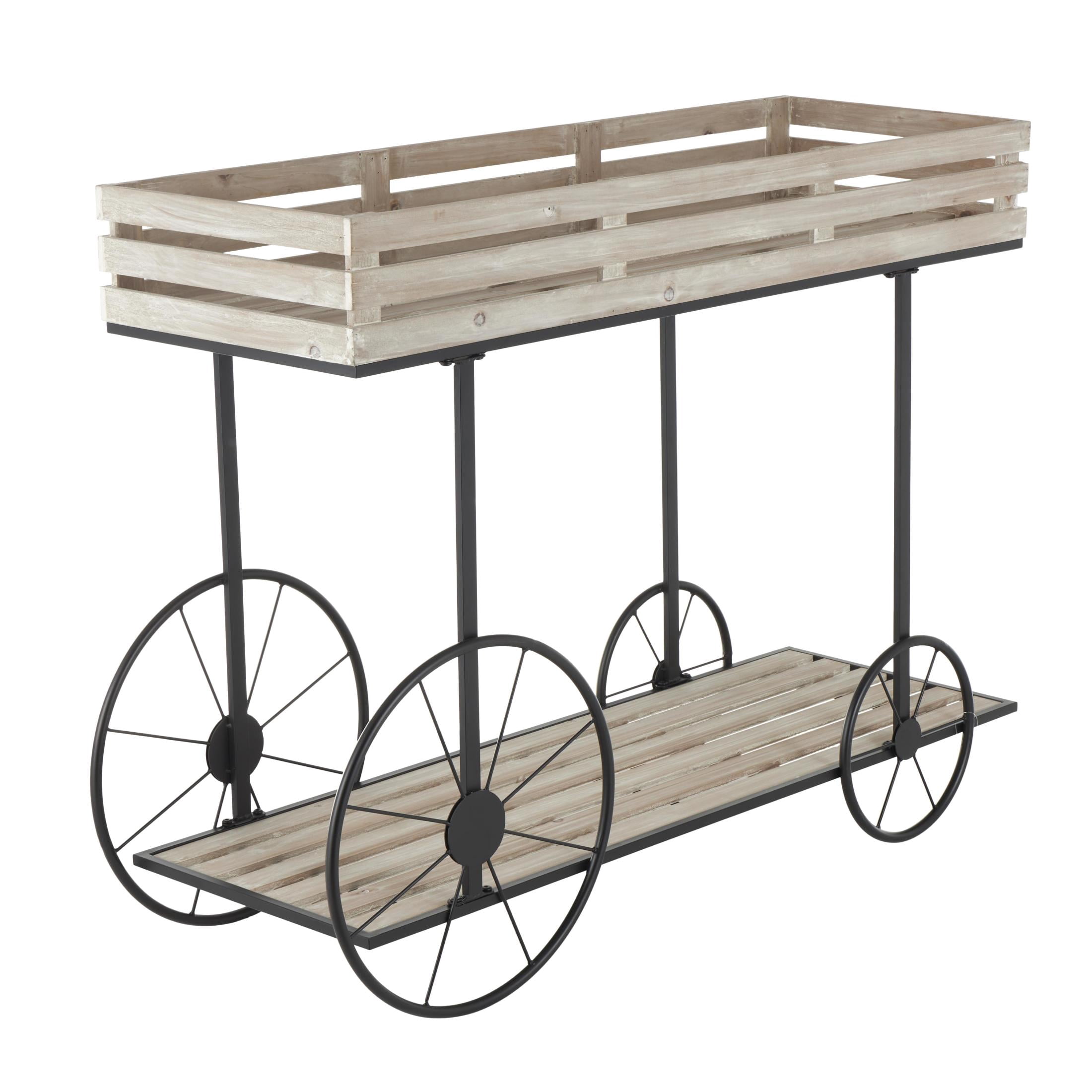 DecMode 45" x 15" x 33" 1 Shelf Cream Wood Wheelbarrow Plantstand