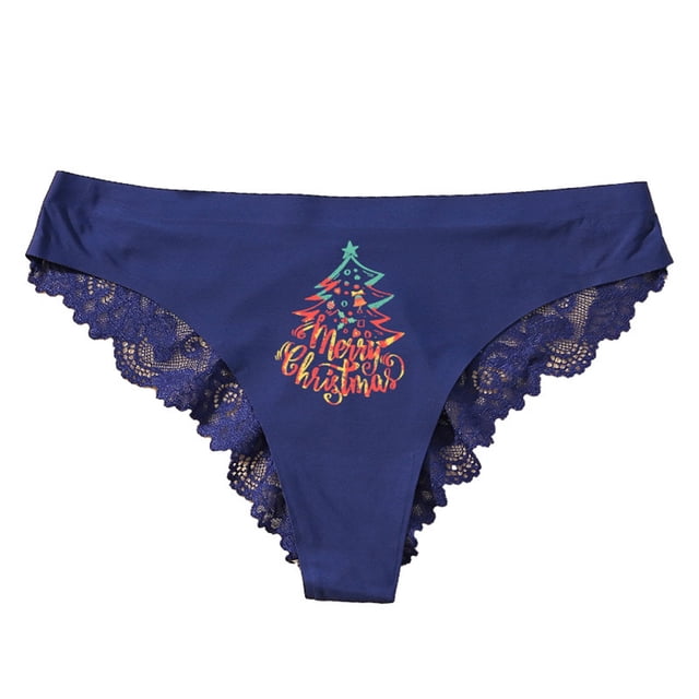 Gibobby Ropa interior bikini elástica para mujer Ropa interior encaje algodón transpirable con estampado seda navideña para mujer (Azul, L)