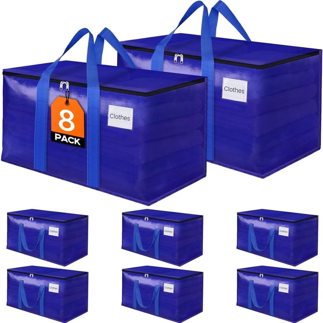 Bolsas de almacenamiento para mudanzas Fabspace 93L, paquete de 8 con tapas y cremalleras, azules