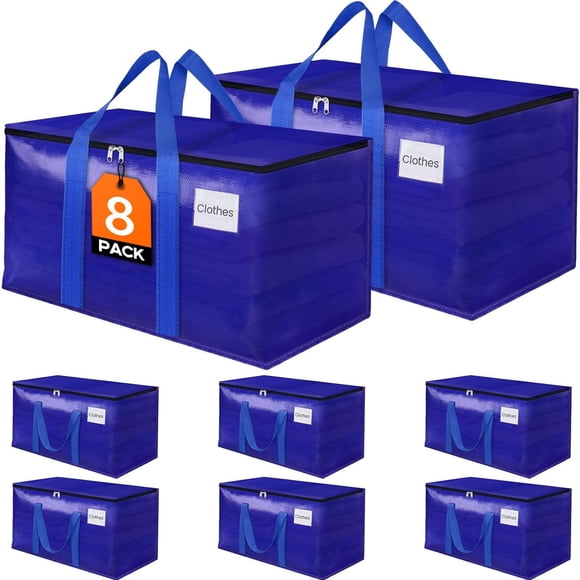Bolsas de almacenamiento para mudanzas Fabspace 93L, paquete de 8 con tapas y cremalleras, azules