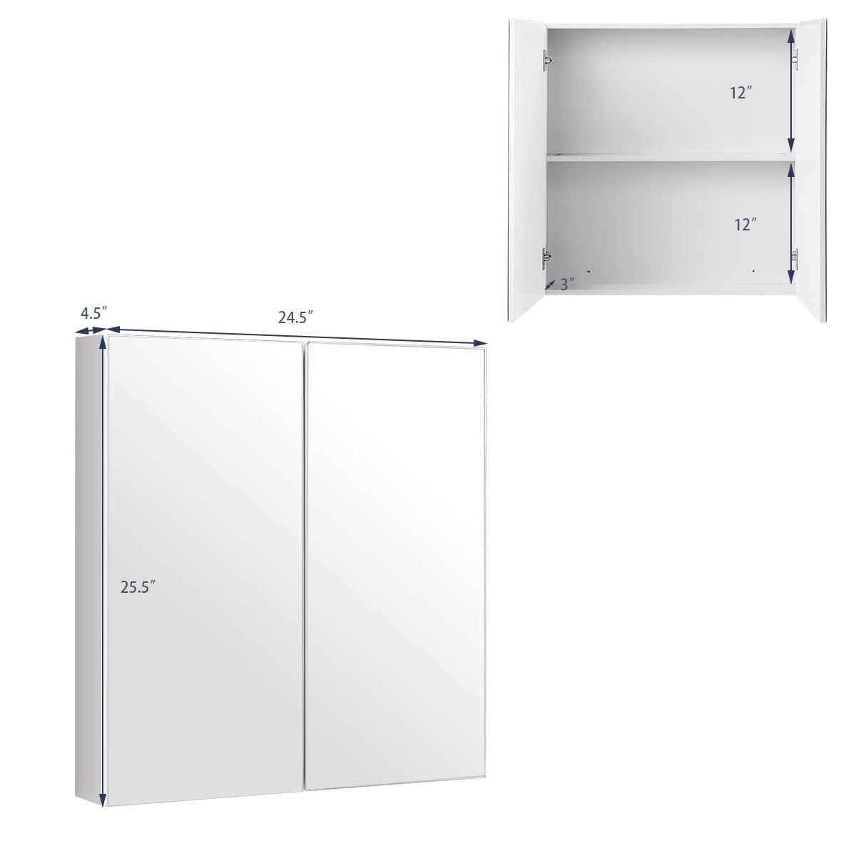 Costway Wall-Mount Wooden Bathroom Cabinet with Frameless Double 
