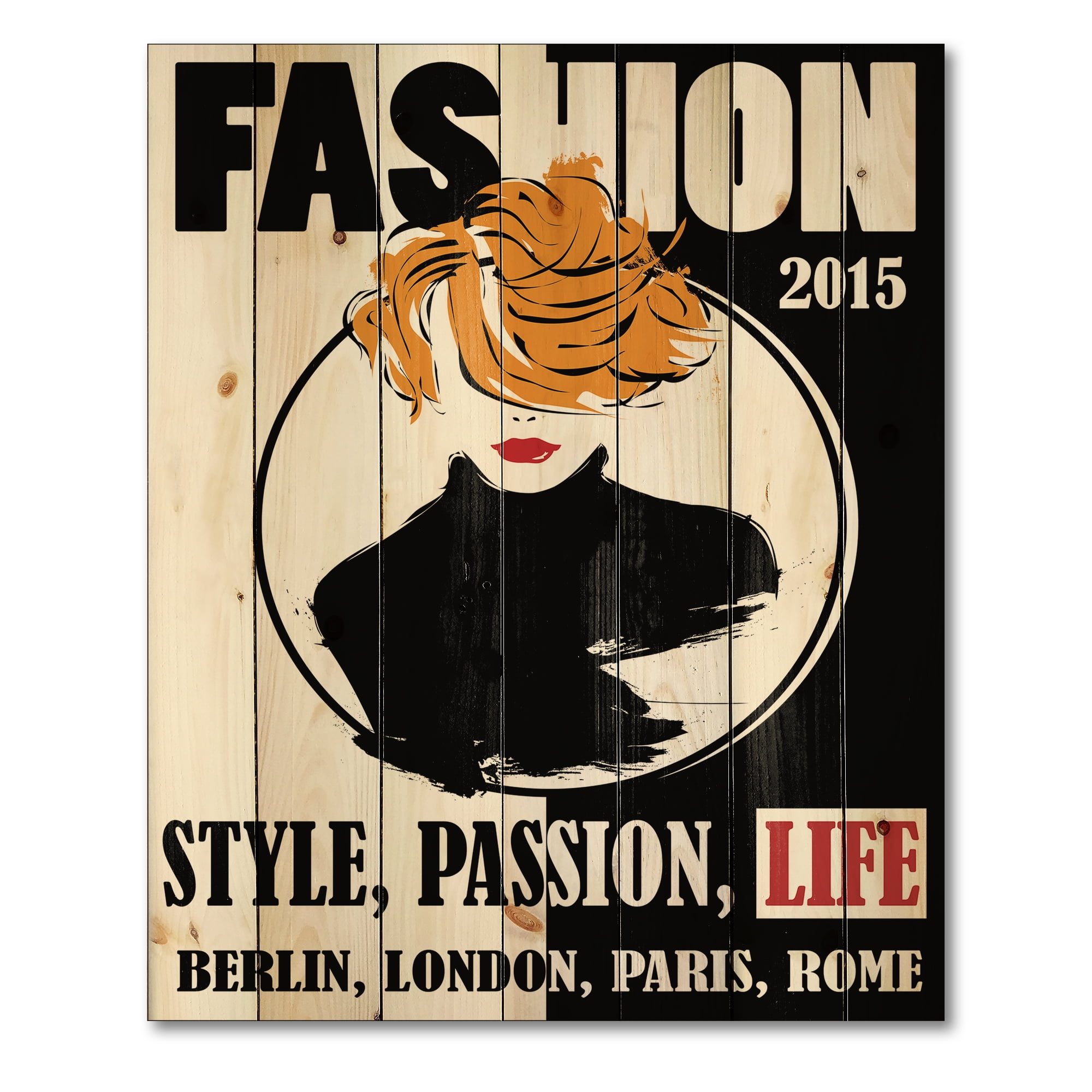 Designart 'Style Passion Life Fashion Woman V' Modern Print on Natural Pine Wood