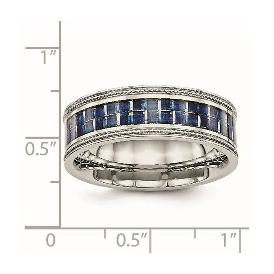 8mm Stainless Steel Polished With Blue Carbon Fiber Textured Edge Ring Size 12 Ring for Women