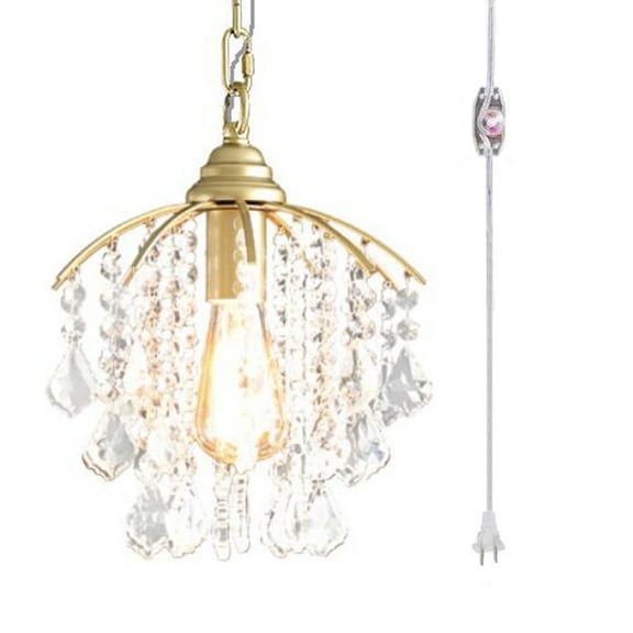 Kiven Plug in Pendant Light, Modern Hanging Light Fixture with 15FT Plug in Cord and Crystal Lampshade,1-light