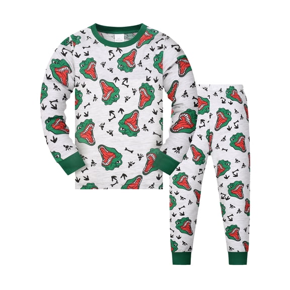 WIBACKER Dinosaur 2-Piece Pajamas Boys Long Sleeve Sets Toddler Boys Pjs Kids Sleepwear Sets for 2-11 Years