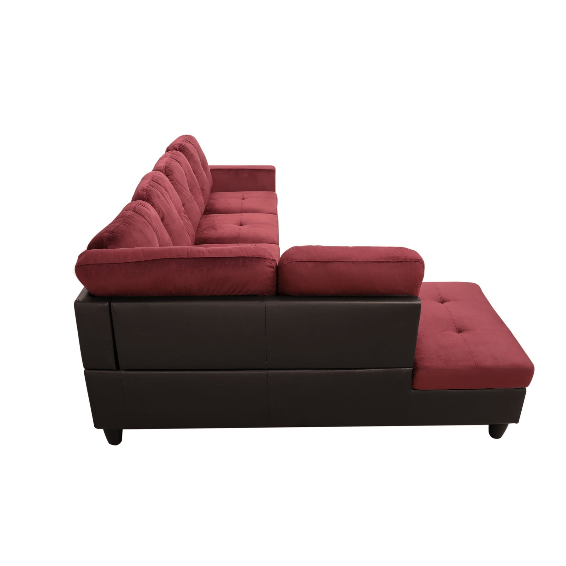 Hommoo Flannel & PVC L-Shaped Sectional Couch and Sofa Set, Modern Living Room Furniture Set, Left Side, Red