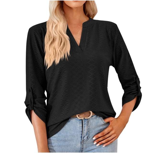 Hauts à Manches Longues pour Femmes Mode pour Femmes Uni Col en V T-Shirt Ample à Manches Longues Haut T-Shirt à Manches Longues pour Femmes T-Shirts à Manches Longues pour Femmes T-Shirts Longs pour Femmes Hauts à Manches Longues pour Femmes
