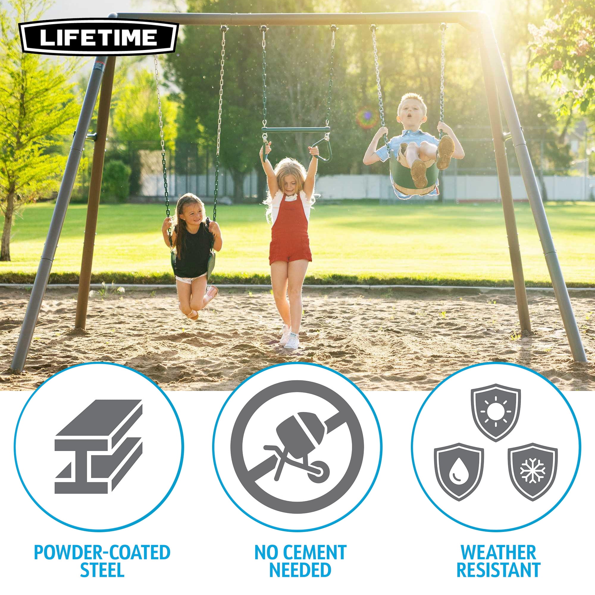 Lifetime Kids 7.3 ft. High Metal Swing Set with Belt Swings (90952)
