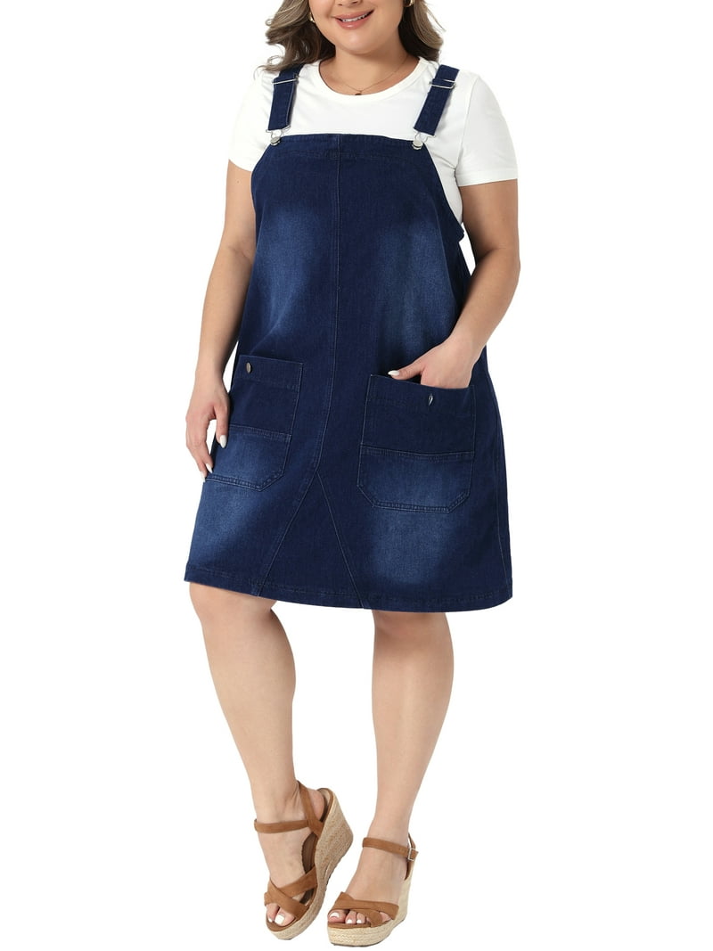womens denim dress overalls Scoop Neck Overall with Pockets Medium / XL Bringing a modern twist to vintage denim AE Denim Dress Overall