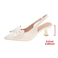 thumbnail image 4 of Womens Slingback Kitten Heels Bow Pointed Toe Pumps White Dress Shoes Comfortable Low Heel Elastic Strap Wedding Bridal Office,Size 7.5, 4 of 9