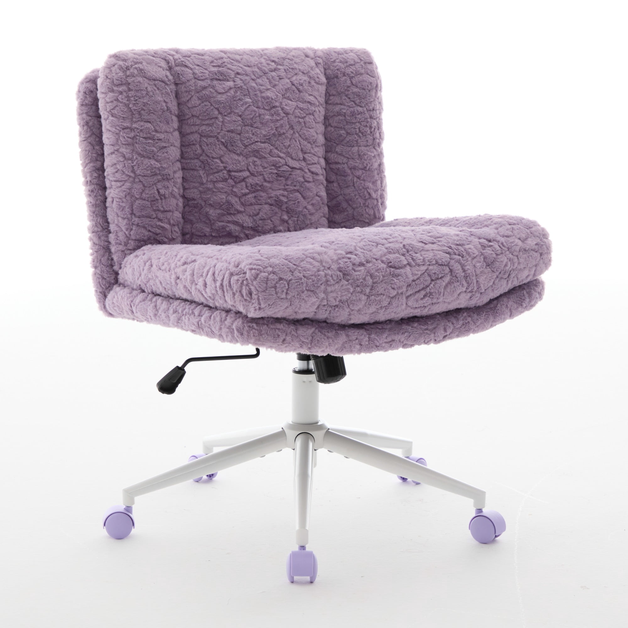 26.4" Wider Seat Office Chair, Artificial Rabbit Hair Home Chair with Metal Base, Adjustable Desk Chair Swivel Office Chair, Vanity Chair (Violet)