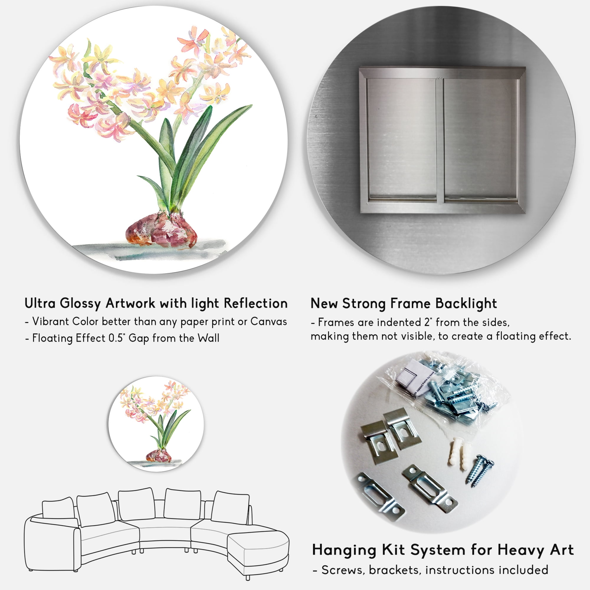 Designart 'Blossoming Hyacinth' Traditional Circle Metal Wall Art 36x36 - Disc of 36