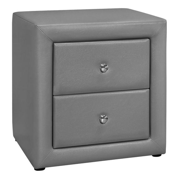 HomeRoots 489773 21 in. Faux Leather Two Drawer Nightstand, Gray