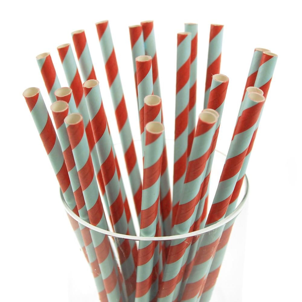Biodegradable Packs of 25 or 100 25 Light/Baby Blue & White Striped Paper Drinking Straws
