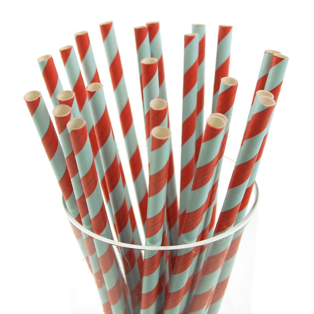 Candy Striped Paper Straws, 7-3/4-inch, 25-Piece, Red/Light Blue - image 1 of 1