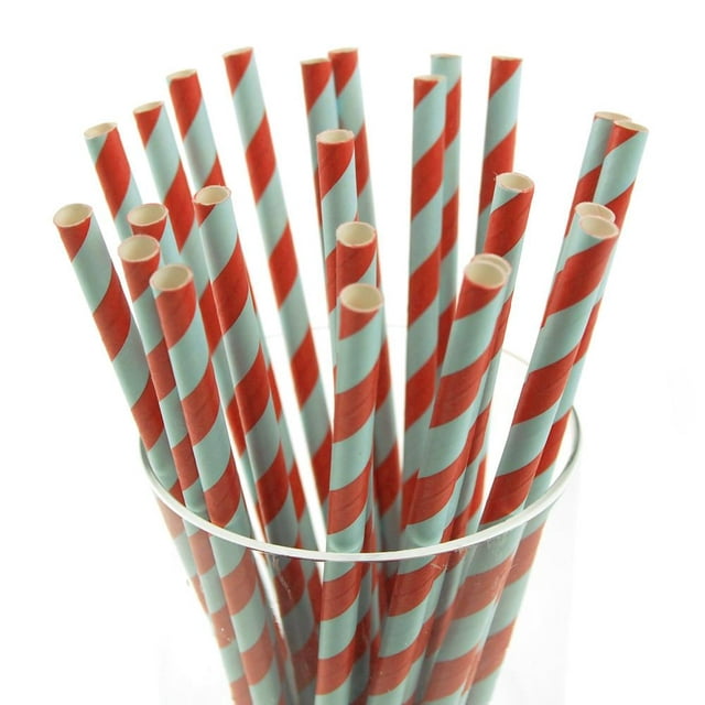 Candy Striped Paper Straws, 7-3/4-inch, 25-Piece, Red/Light Blue