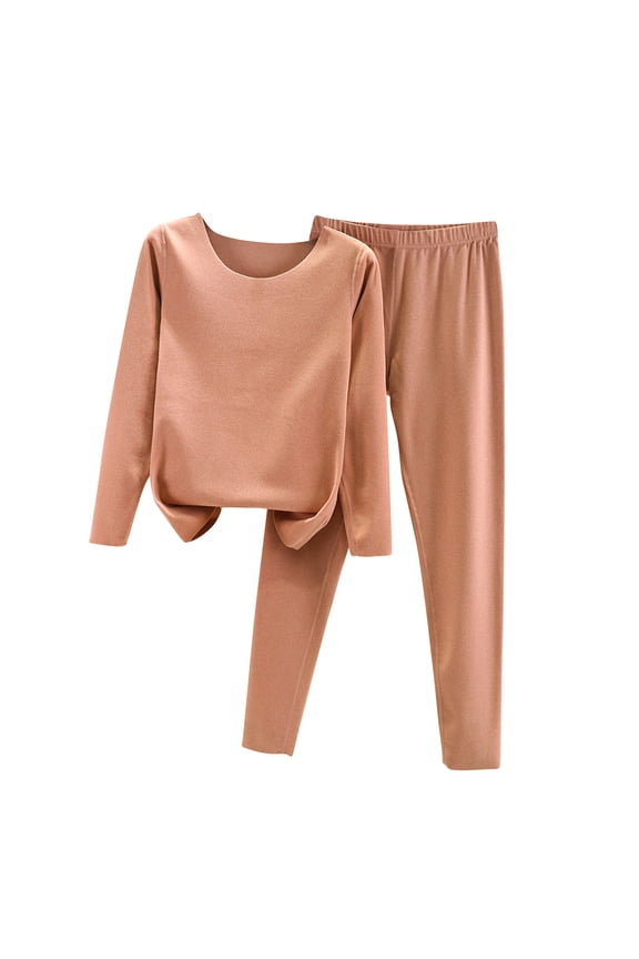 2 Piece Womens Pajamas Sets Round Neck Long Sleeve Tops and Long Pants Sleepwear Outfits Cotton Winter Comfortable Warm Sets