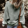 thumbnail image 2 of UJNDER Fall Winter Sweaters for Women Knit Striped Batwing Pullover Oversized Long Sleeve Green S, 2 of 5