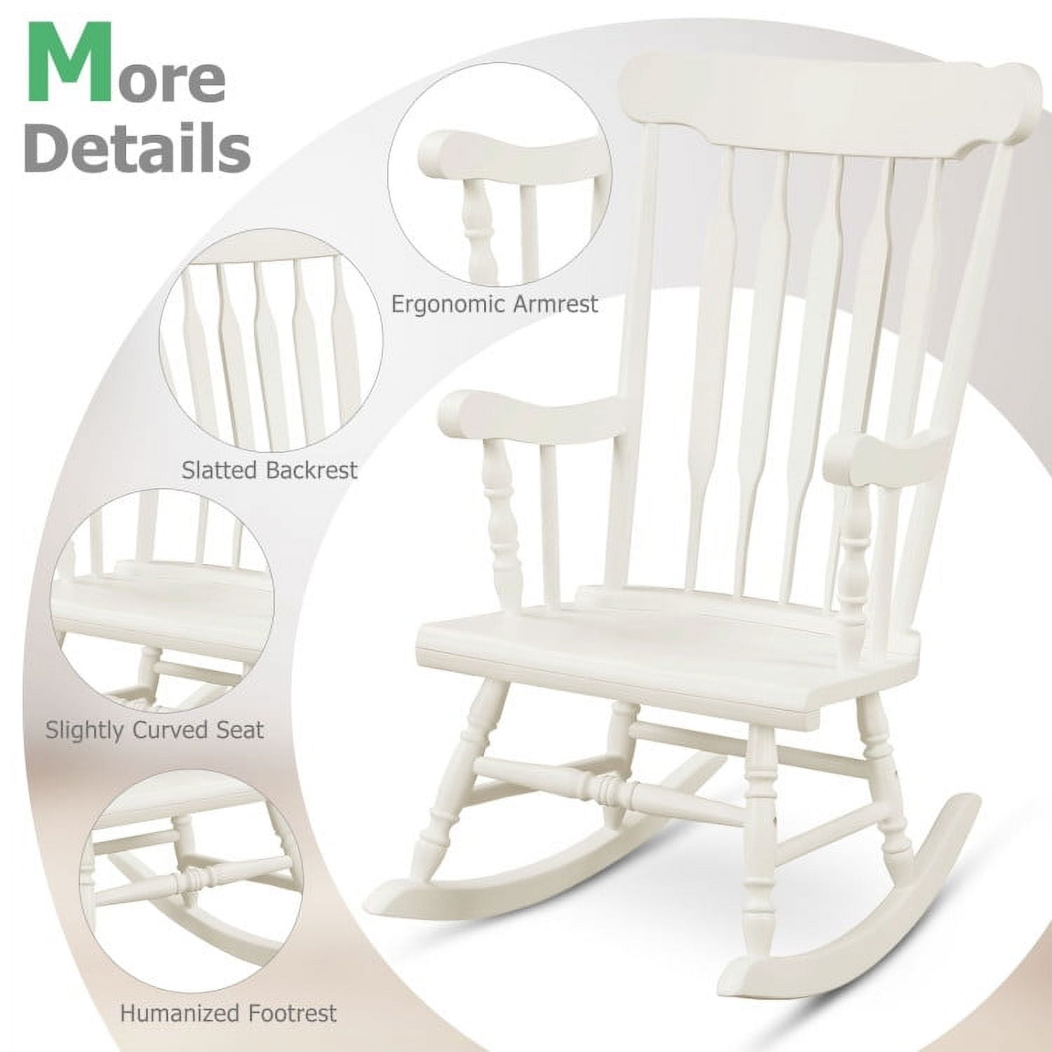 Aimee Lii Outdoor Rocking Chair, Patio Rocker Chair for Lawn, Porch, Backyard, Indoor and Garden, Retro styling, White