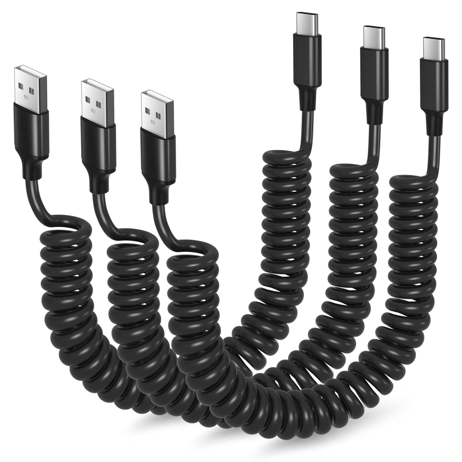 MHAWBL-Coiled USB C Cable for Car, 3ft Retractable Car Charger Type C Fast Charging Cord 60W 3A for iPhone 17 16 15 Pro Max Carplay Galaxy S25 Ultra S24 FE A15 A54 A35 A16 Android Phones, 3Pack