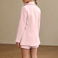 thumbnail image 7 of xaweyi Girls Solid Color Blazer Short Suit 2‑Piece Open Front Coat & Rolled Hem Shorts Dressy Casual Outfit for Kids Size 3-4 Years, 7 of 7