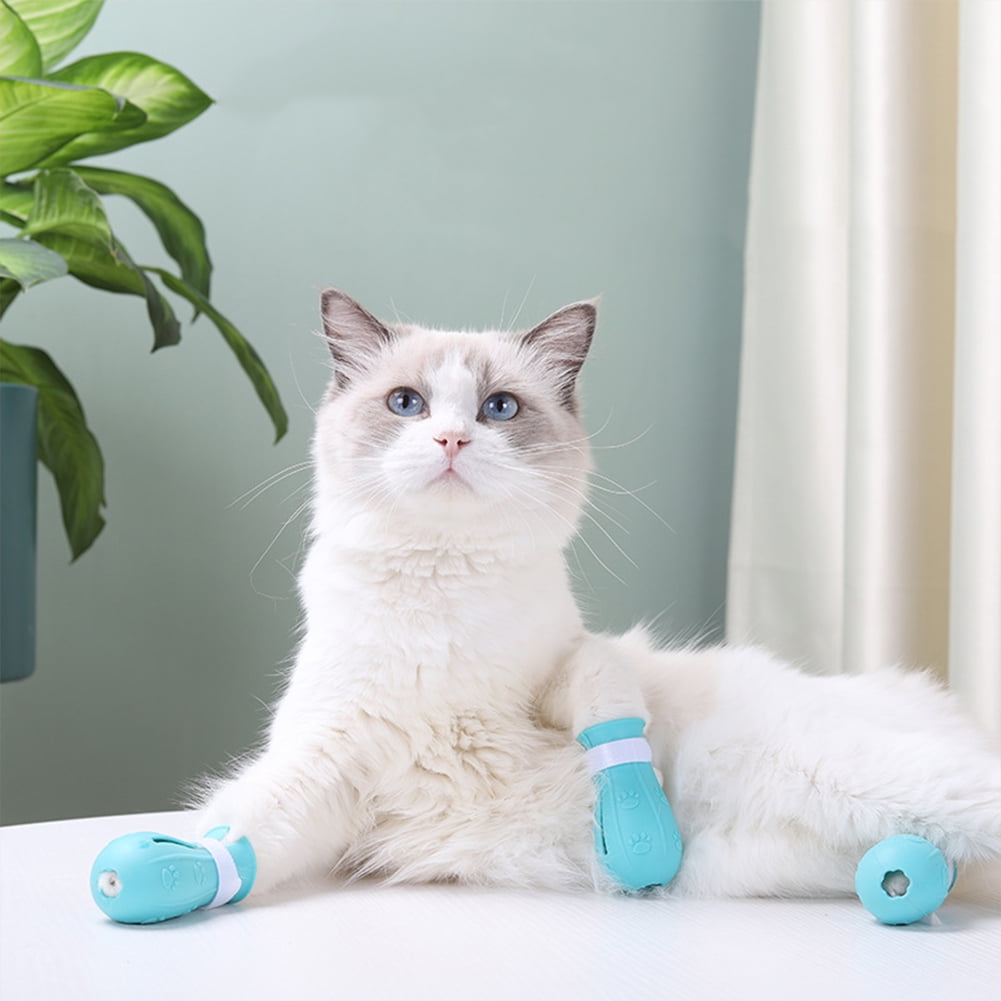 Tongliya TPE cat foot cover anti scratch boots pet bath injection multi functional cat shoes second generation upgrade blue