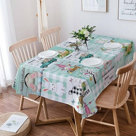 

Easter Waterproof Tablecloth Rectangle Washable Spillproof Table Cloths Cute Bunny Eggs Gnome Farm Truck Buffalo Plaid Oil Proof Tables Cover for Kitchen Dining/Party/Holiday/Picnic Cyan Teal Check