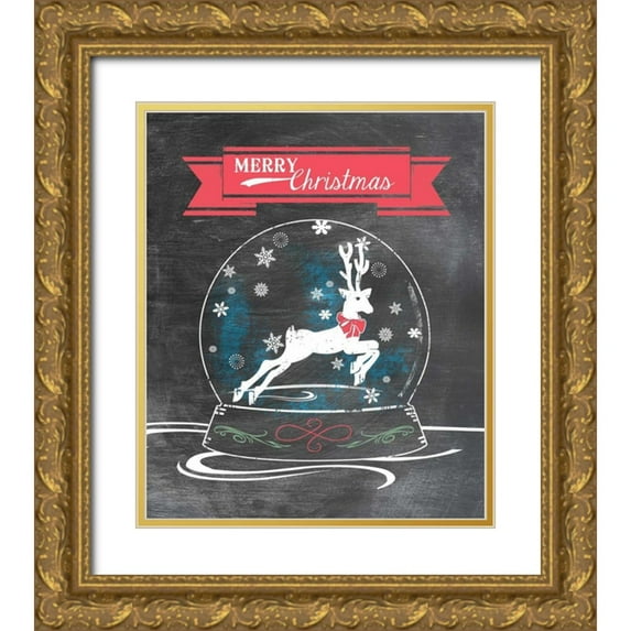 Longfellow Designs 20x23 Gold Ornate Wood Framed with Double Matting Museum Art Print Titled - Merry Christmas - Red