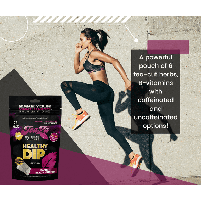 healthy dip tobacco alternative Teaza Herbal Energy Pouches Nicotine Free Dip, Smokeless Alternative Snuff Pouches, Bangin' Black Cherry (2 Pack) Teaza Herbal Energy Pouches Chewing