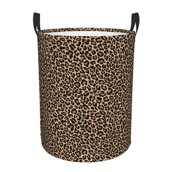 Rateoe Brown Leopard Pattern Round Laundry Hamper Basket, Tall Hamper Basket for Blanket Storage, Nursery Clothes Hamper for Laundry in Bedroom and College Dorm-Small
