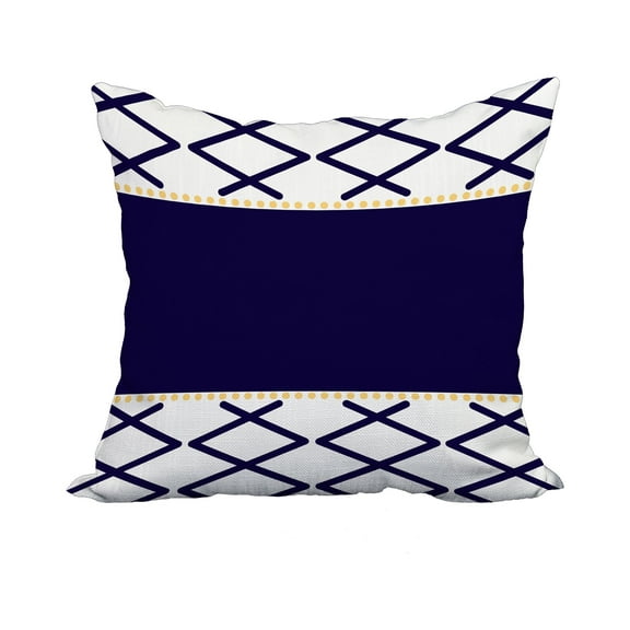 18 x 18 Inch Navy Blue Geometric Print Decorative Polyester Throw Pillow with a Linen Texture