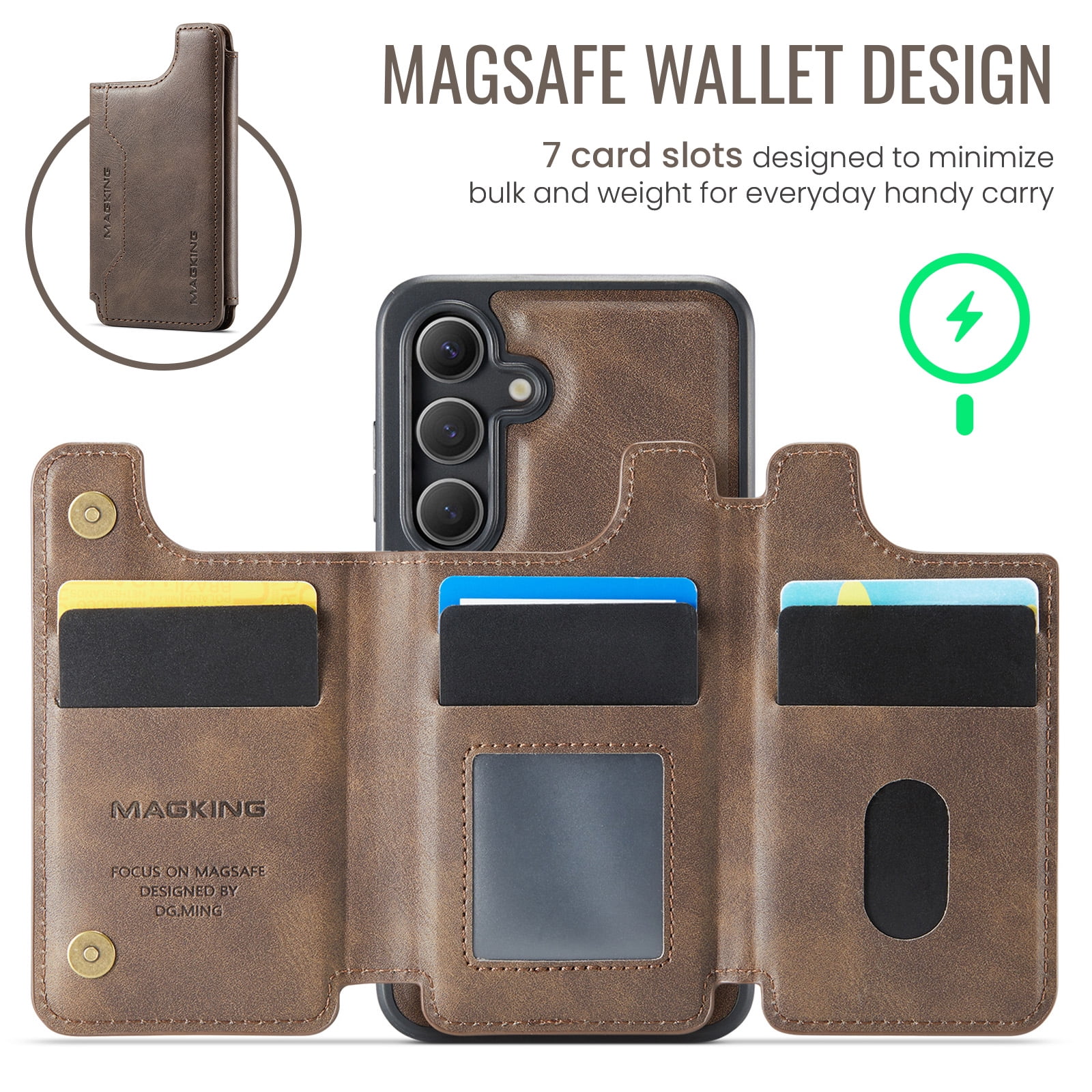 Designed for Samsung Galaxy S25 Wallet Phone Case,Magnetic Detachable Flip Card Holder,Back Flip Kickstand,Compatible with Mag-Safe,2-in-1 PU Leather Heavy Duty Shockproof Phone Case,Coffee