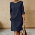 thumbnail image 2 of Women 3/4 Sleeve Nightgowns Soft Cotton Linen Sleepwear Lightweight Sleep Dress Scoopneck Shirt with Pockets, 2 of 6
