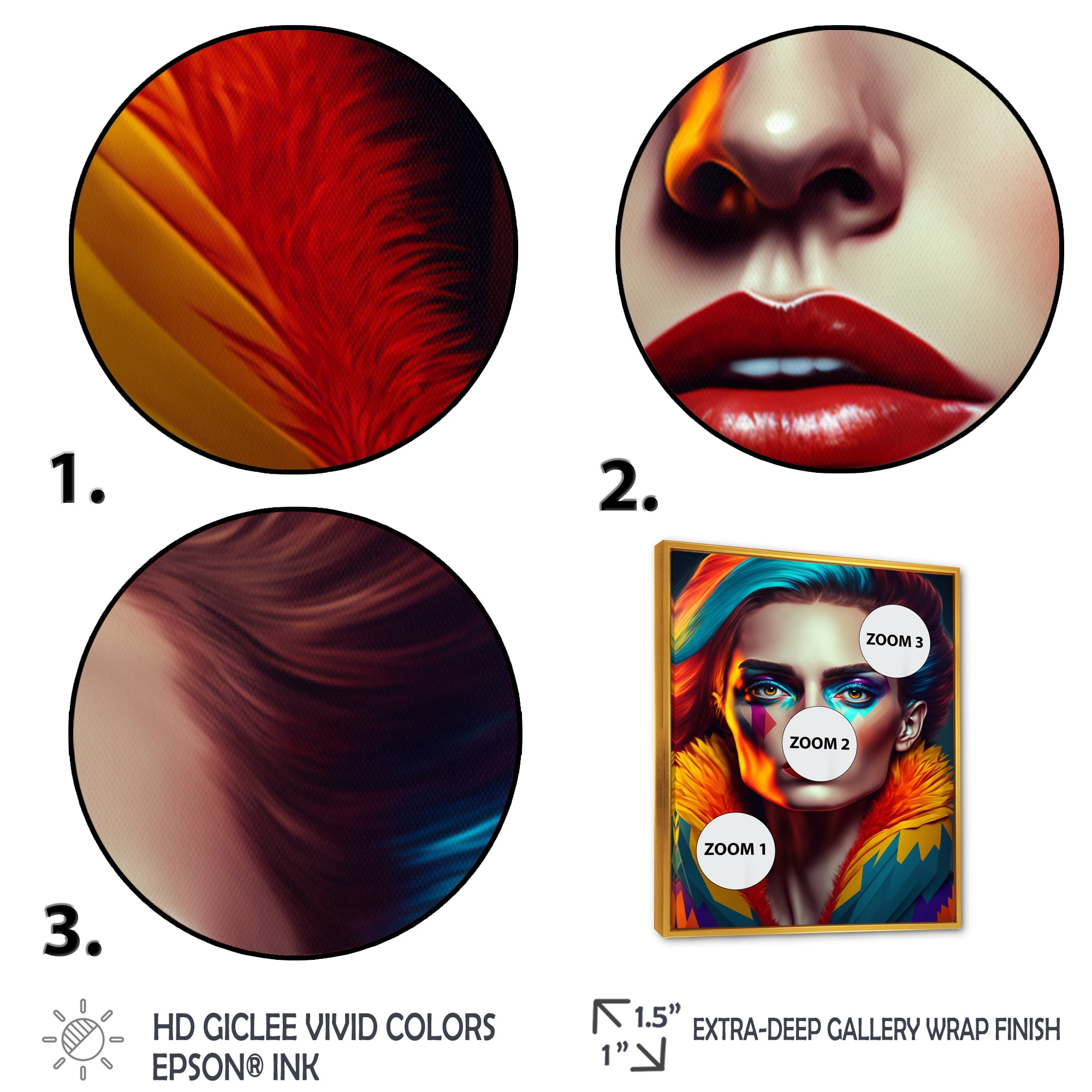 Designart Colorful Sensual Woman In Fur Coat IV Floating Frame Wall Art