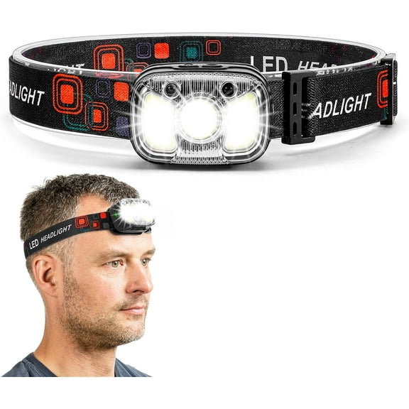 1pack Headlamp Rechargeable(Ultra-Light&1200Lumens),Bright Head Lights for Forehead with White Red Light,Waterproof Motion Sensor Head Lamp(8 Mode&USB Flashlight)