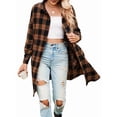 thumbnail image 3 of Women'S Button Down Flannel Shirts Plaid Shacket Long Sleeve Collared Long Jacket Coats Yellow & Black S, 3 of 9