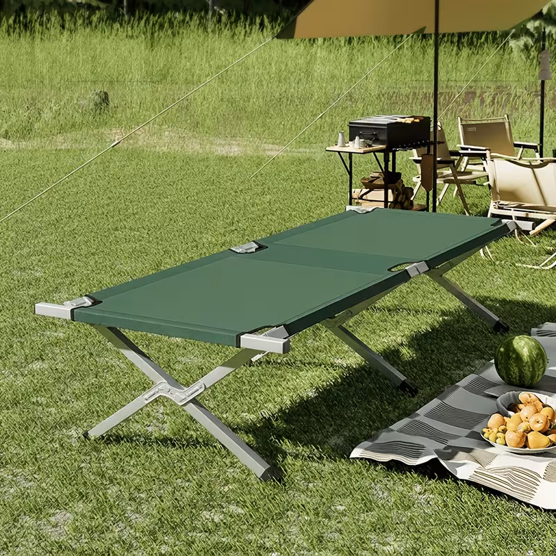 75-Inch Flat-Laying Folding Camping Cot Outdoors, Portable Elevated Guest Bed with Carry Bag, Heavy-Duty 600D Oxford, Green