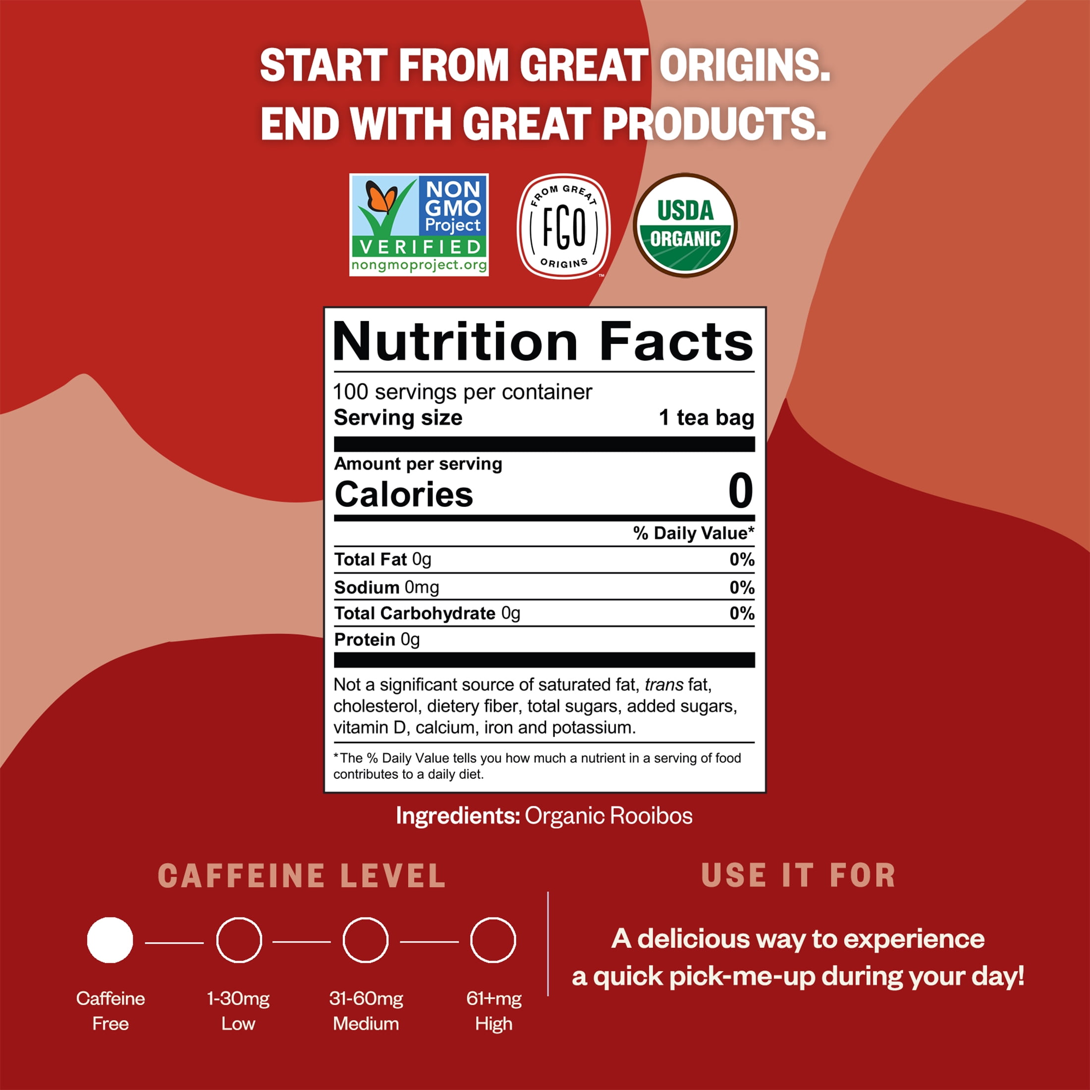 FGO Rooibos Tea, Organic, Eco-Conscious Tea Bags (100 Count)