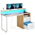 thumbnail image 6 of DWVO 47" Computer Desk with Storage Drawers & LED Light, Office Desk with Monitor Stand & Power Outlets, Work Study PC Desk for Small Spaces, Home Office, OAK, 6 of 10