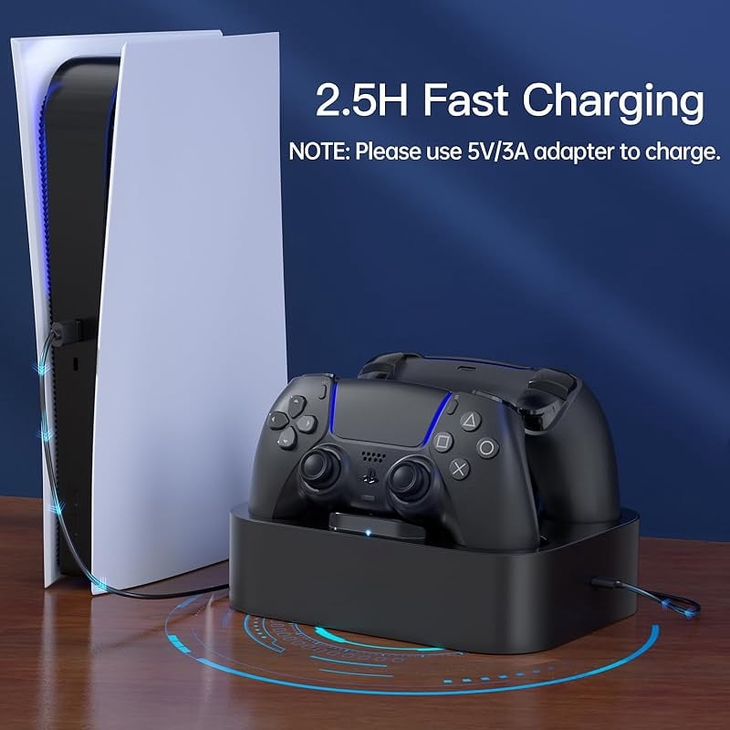 Party-Ready PS5 Charger Station for DualSense & Edge - Fast Dual Controller Drop & Charge Dock with Cable for PlayStation 5-Black