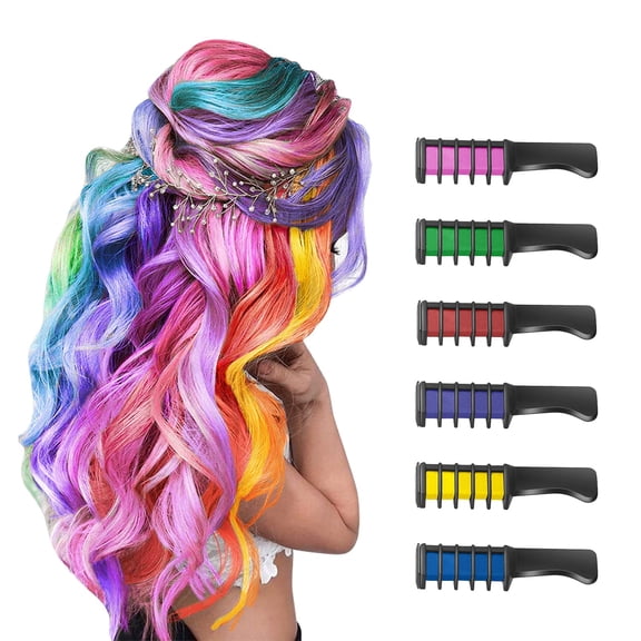 New Hair Chalk Comb Temporary DIY Hair Color for girls kids age 4 5 6 7 8 9 10 Washable Hair Chalk for Halloween, Christmas New Year Birthday Party Cosplay (Blue, Yellow, Purple, Red, Green, Pink)