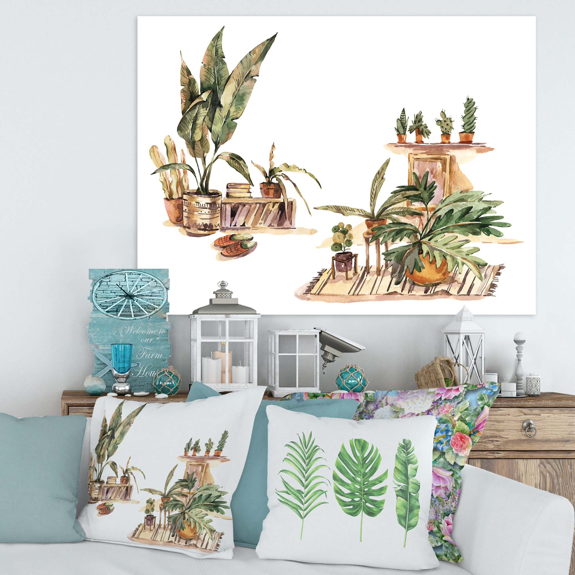 Designart ' Indoor House Plants Urban Jungle in Flowerpots III ' Traditional Canvas Wall Art Print